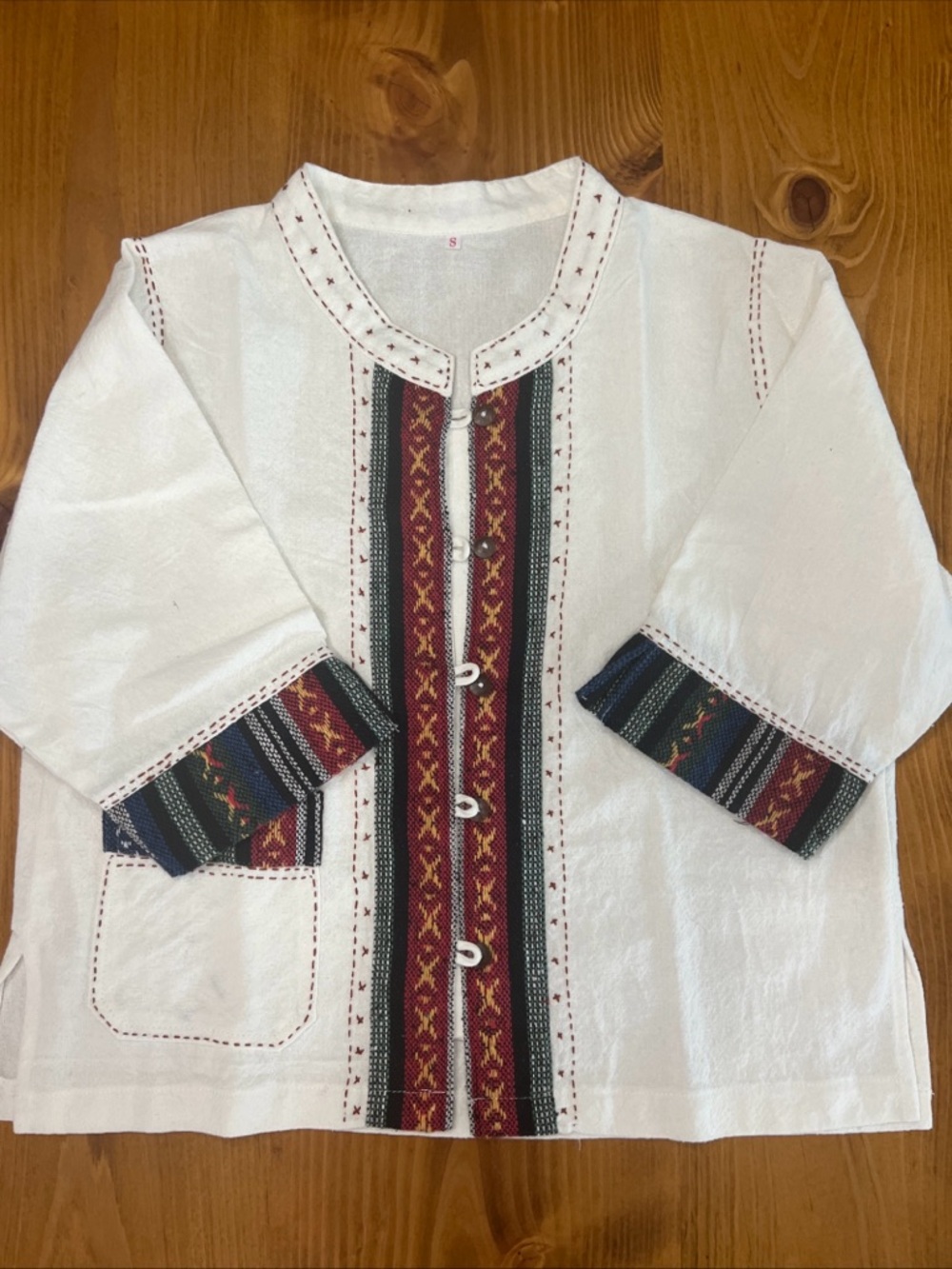 Vintage Boho Embroidered Cotton Blend Top Jacket S White Festival⁠